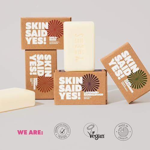Skin Said Yes Organic Soap Bar Set of 8 - Natural Greek Soap with Shea Butter, Olive Oil, Lavender & Sandalwood, Aloe Vera & Cucumber Extract Avelisse