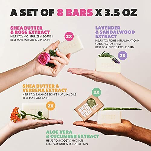 Skin Said Yes Organic Soap Bar Set of 8 - Natural Greek Soap with Shea Butter, Olive Oil, Lavender & Sandalwood, Aloe Vera & Cucumber Extract Avelisse