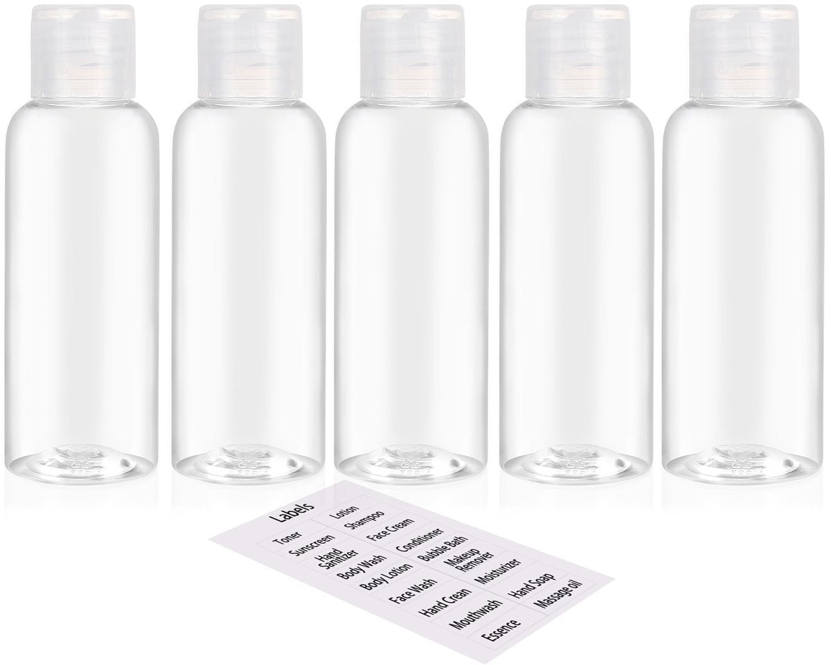 DNSEN 5 Pack 3.4oz Empty Plastic Travel Bottles for Toiletries - TSA Approved Leak Proof Squeezable Travel Size Containers - görsel 1