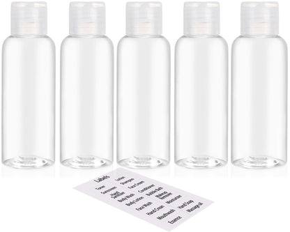 DNSEN 5 Pack 3.4oz Empty Plastic Travel Bottles for Toiletries - TSA Approved Leak Proof Squeezable Travel Size Containers