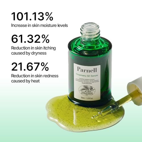 Parnell Cicamanu 92 Serum – Overnight Recovery & Deep Hydration with Melatonin, Centella Asiatica & Ceramide for Hyperpigmentation, 1.01 Fl Oz (30ml) Korean Skin Care Avelisse