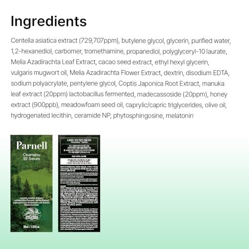 Parnell Cicamanu 92 Serum – Overnight Recovery & Deep Hydration with Melatonin, Centella Asiatica & Ceramide for Hyperpigmentation, 1.01 Fl Oz (30ml) Korean Skin Care Avelisse