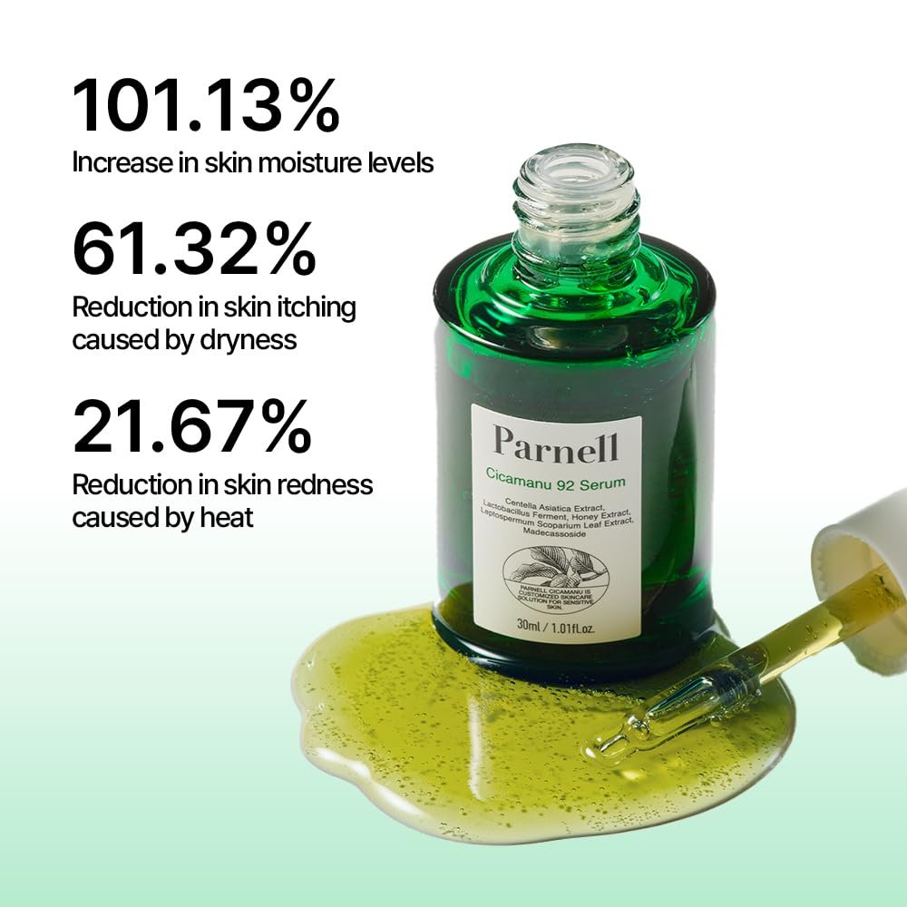 Parnell Cicamanu 92 Serum – Overnight Recovery & Deep Hydration with Melatonin, Centella Asiatica & Ceramide for Hyperpigmentation, 1.01 Fl Oz (30ml) Korean Skin Care Avelisse