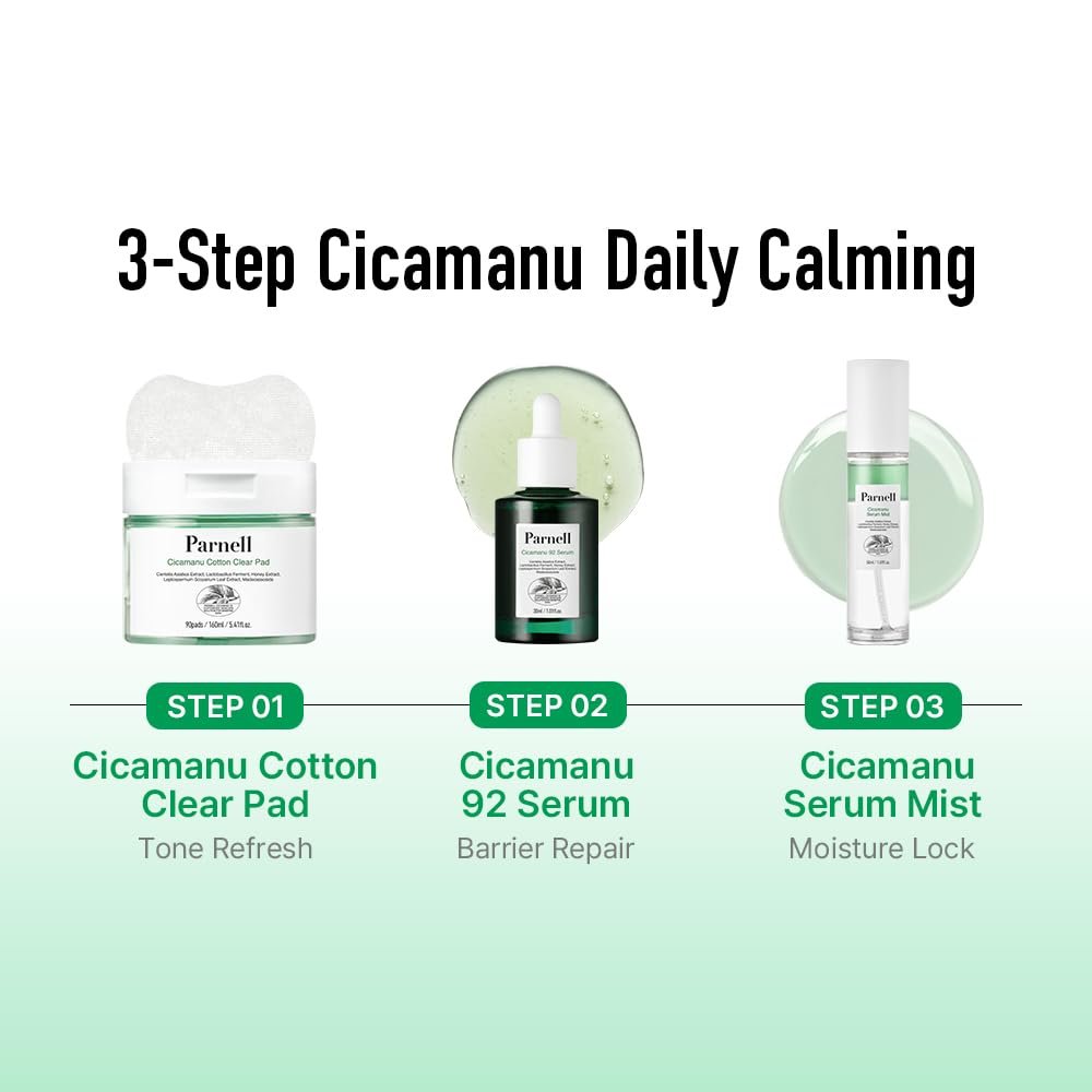 Parnell Cicamanu 92 Serum – Overnight Recovery & Deep Hydration with Melatonin, Centella Asiatica & Ceramide for Hyperpigmentation, 1.01 Fl Oz (30ml) Korean Skin Care Avelisse
