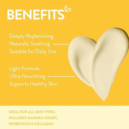 By Nature Manuka Honey + Collagen + Probiotics Day Cream - Nourishing Face Moisturizer from New Zealand, 6.5 oz Avelisse
