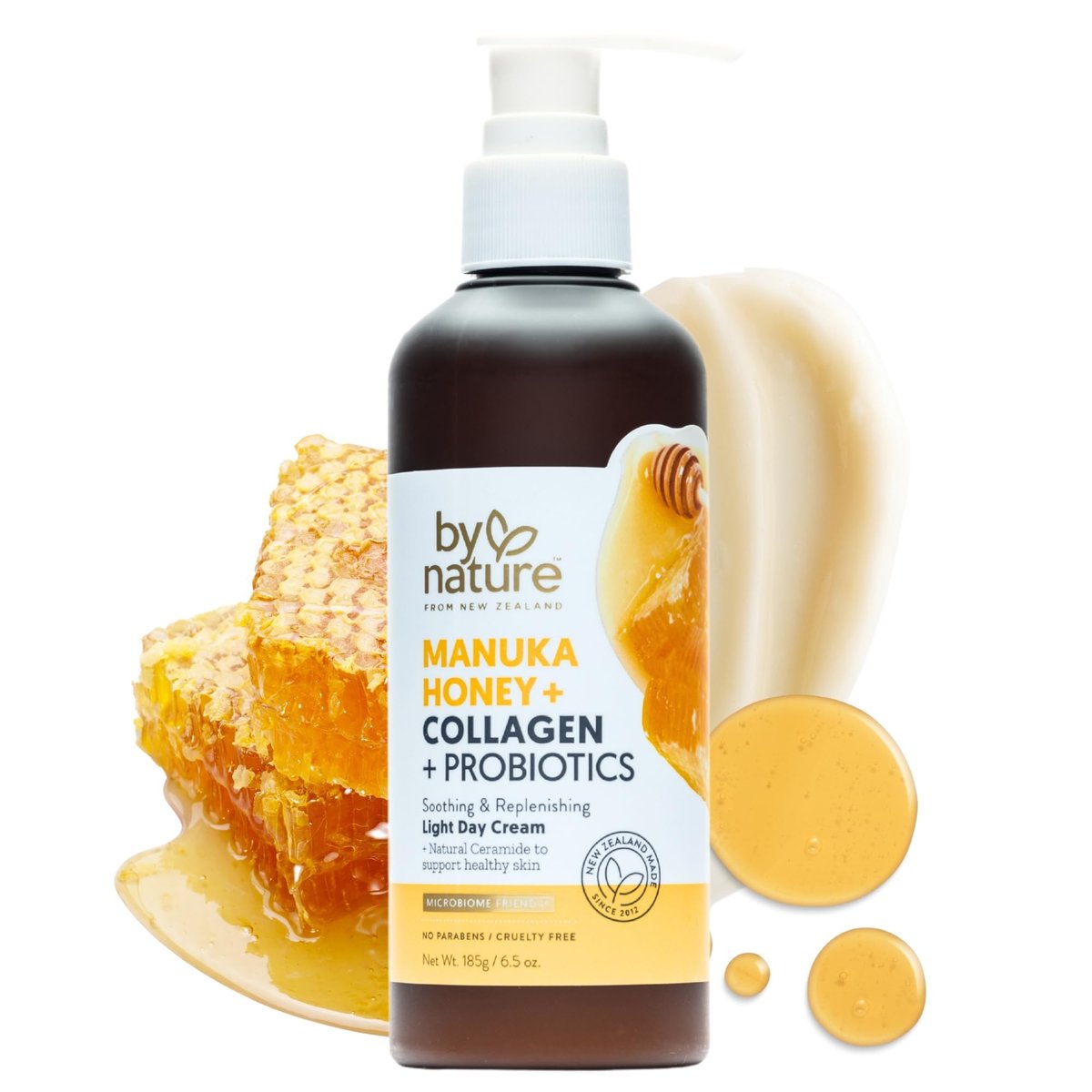 By Nature Manuka Honey + Collagen + Probiotics Day Cream - Nourishing Face Moisturizer from New Zealand, 6.5 oz Avelisse