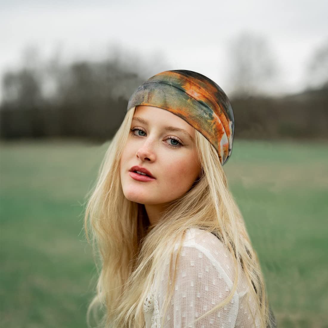 YONUF Wide Boho Headbands for Women - Knotted Yoga Headwrap - Orange Tie Dye 4 Pack - görsel 8