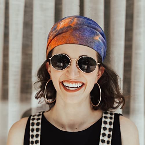 YONUF Wide Boho Headbands for Women - Knotted Yoga Headwrap - Orange Tie Dye 4 Pack - görsel 9
