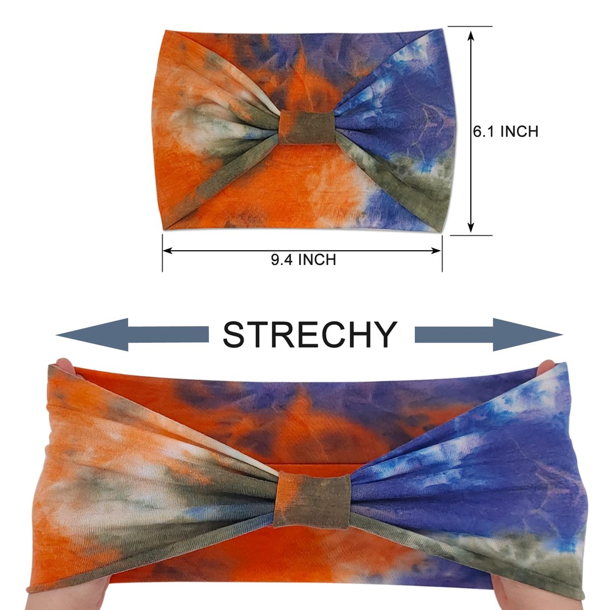 YONUF Wide Boho Headbands for Women - Knotted Yoga Headwrap - Orange Tie Dye 4 Pack - görsel 12