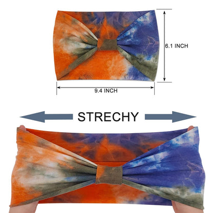 YONUF Wide Boho Headbands for Women - Knotted Yoga Headwrap - Orange Tie Dye 4 Pack