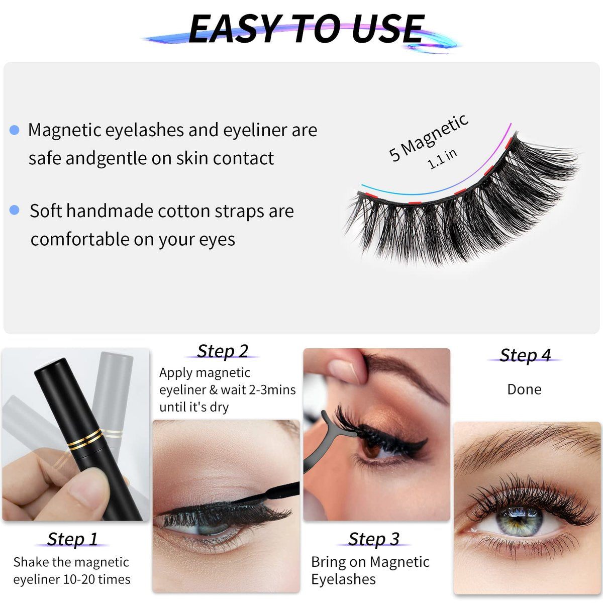 3D Natural Magnetic Eyelashes with Eyeliner Kit – 12 Pairs Reusable No-Glue False Lashes for a Natural Look - görsel 7