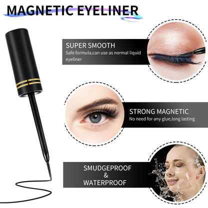 3D Natural Magnetic Eyelashes with Eyeliner Kit – 12 Pairs Reusable No-Glue False Lashes for a Natural Look