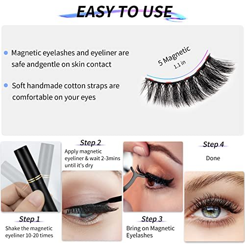 3D Natural Magnetic Eyelashes with Eyeliner Kit – 12 Pairs Reusable No-Glue False Lashes for a Natural Look - görsel 8