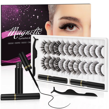 3D Natural Magnetic Eyelashes with Eyeliner Kit – 12 Pairs Reusable No-Glue False Lashes for a Natural Look