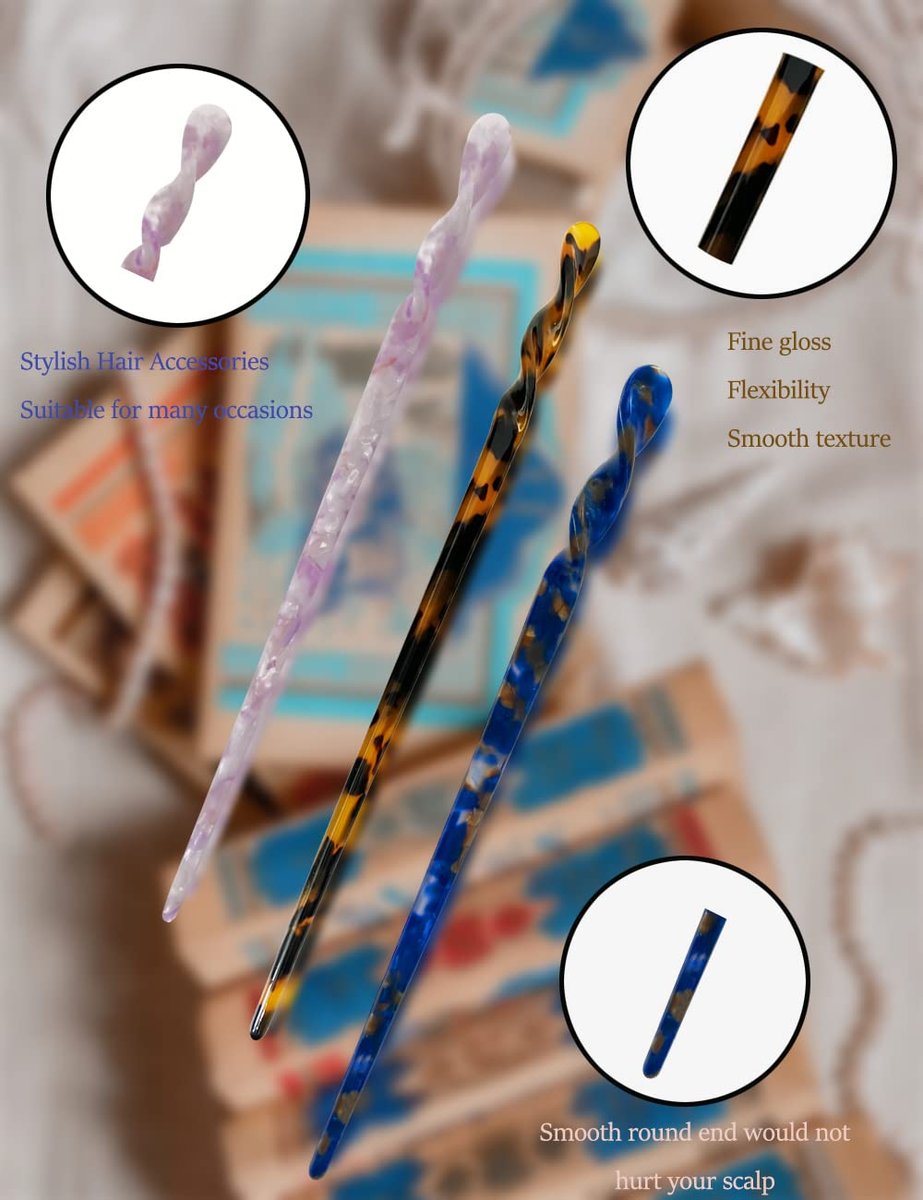 12 Acetate Hair Sticks – Tortoise Shell & Leopard Pattern Hairpins for Buns, Chinese Hair Styling Accessories for Women & Girls (12 Unique Styles) - görsel 7
