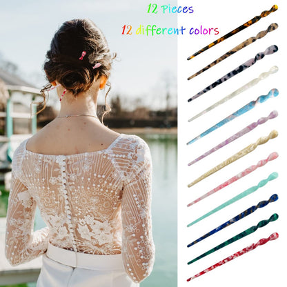 12 Acetate Hair Sticks – Tortoise Shell & Leopard Pattern Hairpins for Buns, Chinese Hair Styling Accessories for Women & Girls (12 Unique Styles)