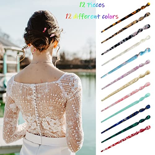 12 Acetate Hair Sticks – Tortoise Shell & Leopard Pattern Hairpins for Buns, Chinese Hair Styling Accessories for Women & Girls (12 Unique Styles) - görsel 4