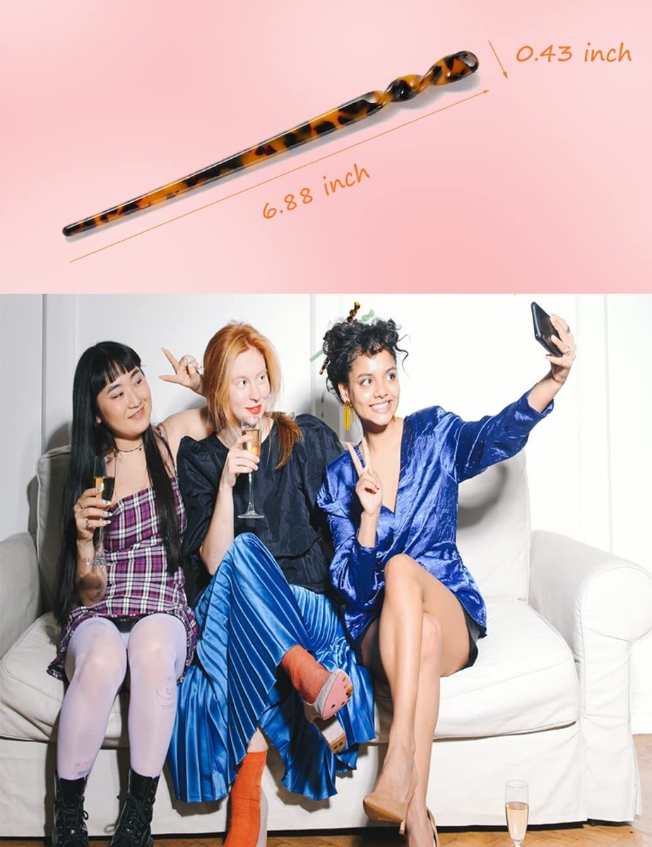 12 Acetate Hair Sticks – Tortoise Shell & Leopard Pattern Hairpins for Buns, Chinese Hair Styling Accessories for Women & Girls (12 Unique Styles) - görsel 5