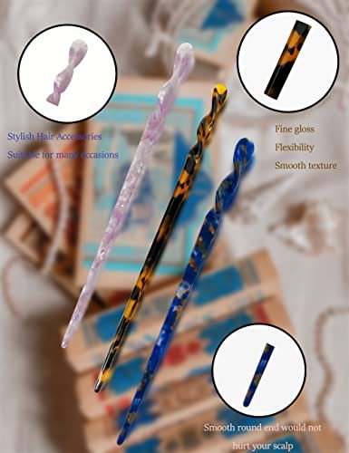 12 Acetate Hair Sticks – Tortoise Shell & Leopard Pattern Hairpins for Buns, Chinese Hair Styling Accessories for Women & Girls (12 Unique Styles)