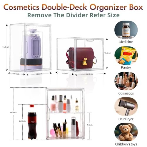 starogegc 2-Pack Large Capacity Acrylic Makeup Organizer - Clear Cosmetic Storage Bins with Divider Board for Vanity, Skincare, Countertop Display Avelisse