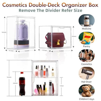 starogegc 2-Pack Large Capacity Acrylic Makeup Organizer - Clear Cosmetic Storage Bins with Divider Board for Vanity, Skincare, Countertop Display Avelisse