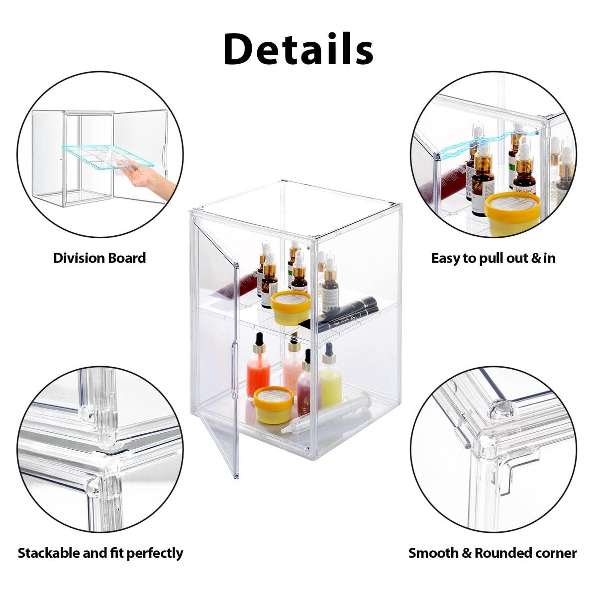 starogegc 2-Pack Large Capacity Acrylic Makeup Organizer - Clear Cosmetic Storage Bins with Divider Board for Vanity, Skincare, Countertop Display Avelisse