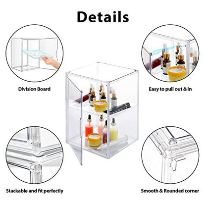 starogegc 2-Pack Large Capacity Acrylic Makeup Organizer - Clear Cosmetic Storage Bins with Divider Board for Vanity, Skincare, Countertop Display Avelisse