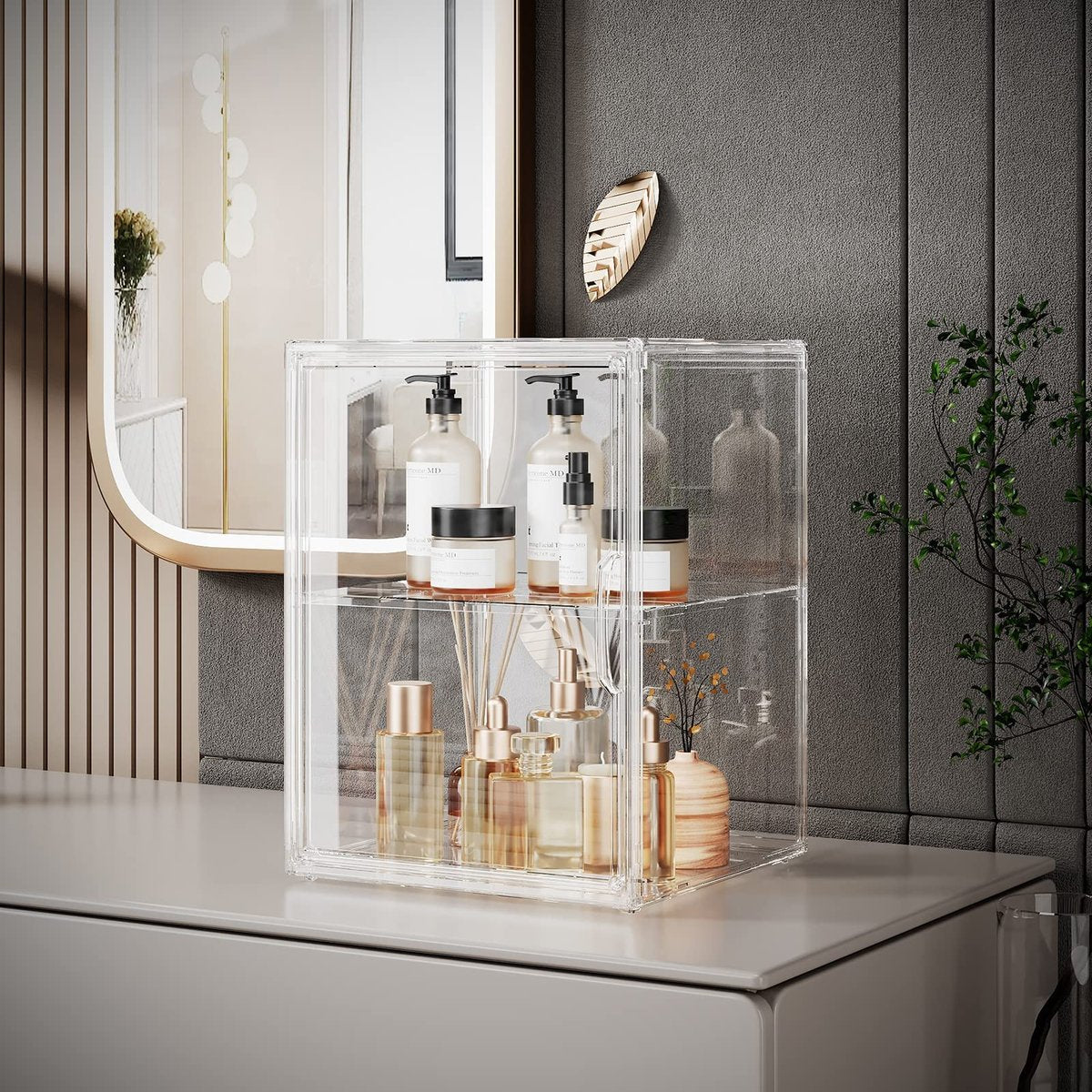 starogegc 2-Pack Large Capacity Acrylic Makeup Organizer - Clear Cosmetic Storage Bins with Divider Board for Vanity, Skincare, Countertop Display Avelisse