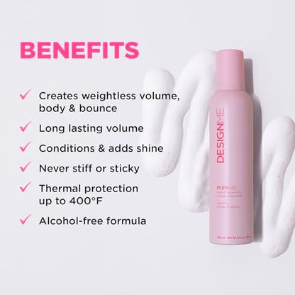Design.Me PUFF.ME Hair Volumizing Mousse – Lightweight & Flexible Hold for Curls, Waves, or Straight Hair, Paraben & Sulfate-Free, with Vitamin B5 & E, 250mL Avelisse