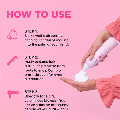 Design.Me PUFF.ME Hair Volumizing Mousse – Lightweight & Flexible Hold for Curls, Waves, or Straight Hair, Paraben & Sulfate-Free, with Vitamin B5 & E, 250mL Avelisse