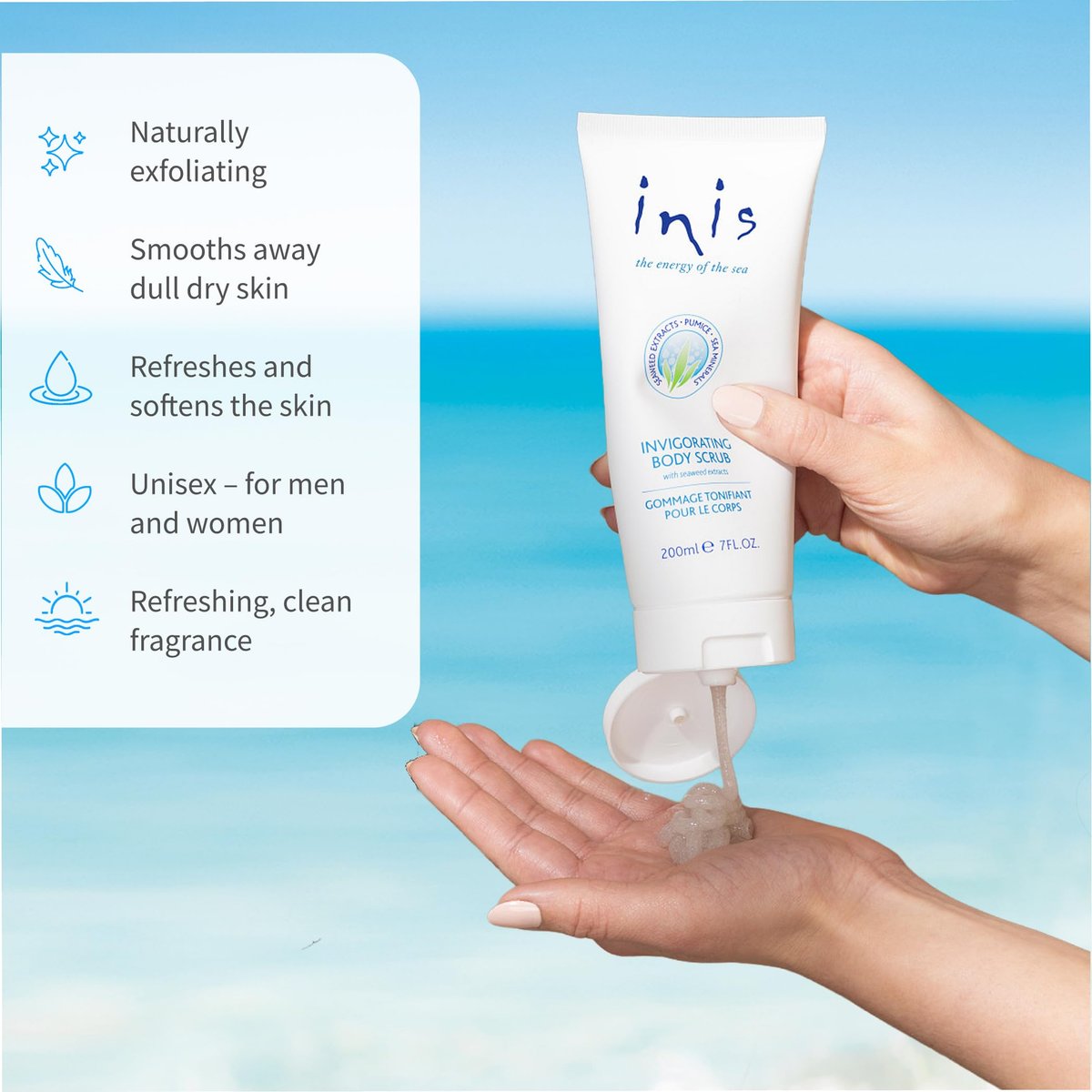 Inis the Energy of the Sea Scented Body Scrub - Exfoliating Body Scrub with Pumice and Seaweed for Soft, Smooth, Moisturized Skin - 7oz Avelisse