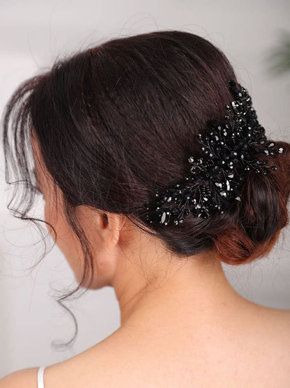 Teyglen Women Dainty Black Rhinestones Crystal Bride Wedding Hair Comb Headband Luxurious Hair Accessories Shiny Black Rhinestones Crystals Bridal Side Hair Combs for Women Bride Girls Avelisse