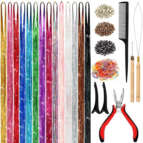 Hair Tinsel Kit – 48 Inch, 14 Colors, 3500 Strands – Heat Resistant Fairy Hair Tinsel with Tools for Women - görsel 2