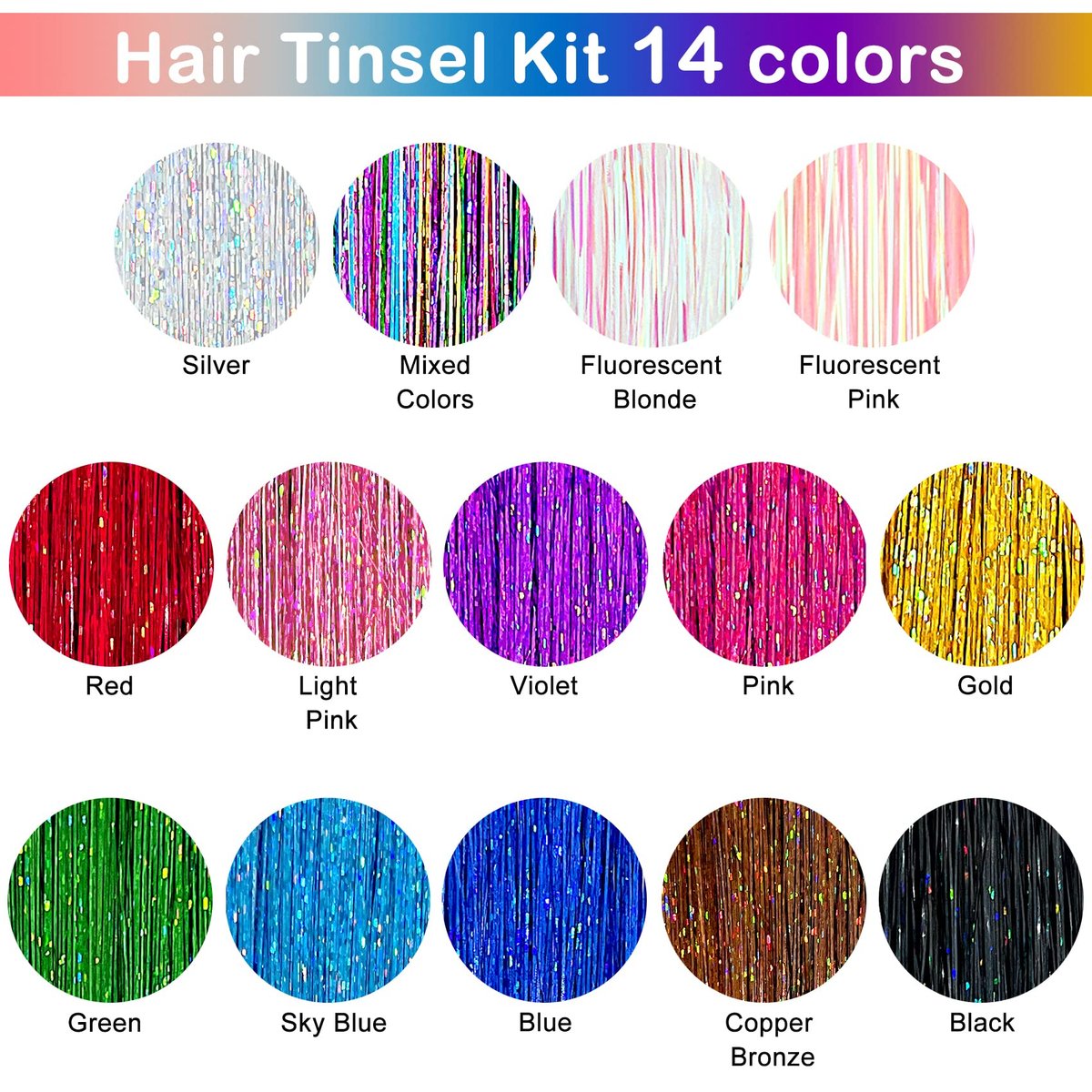 Hair Tinsel Kit – 48 Inch, 14 Colors, 3500 Strands – Heat Resistant Fairy Hair Tinsel with Tools for Women - görsel 5