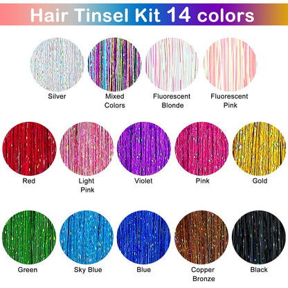 Hair Tinsel Kit – 48 Inch, 14 Colors, 3500 Strands – Heat Resistant Fairy Hair Tinsel with Tools for Women
