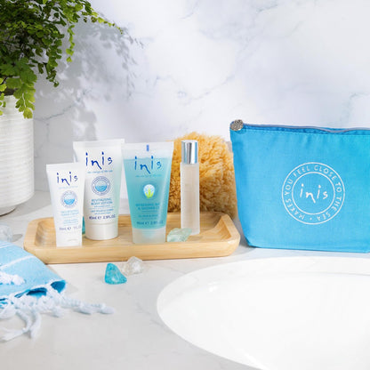 Inis the Energy of the Sea Voyager Gift Set – Travel Size Cologne, Bath & Shower Gel, Body Lotion & Hand Cream – Unisex Ocean Fresh Fragrance Avelisse