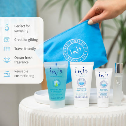 Inis the Energy of the Sea Voyager Gift Set – Travel Size Cologne, Bath & Shower Gel, Body Lotion & Hand Cream – Unisex Ocean Fresh Fragrance Avelisse