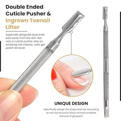 Professional Cuticle Pusher Tools - Dual Sided Stainless Steel Cuticle Remover and Trimmer for Manicure & Pedicure - 2 Pack Set by Krisp Beauty