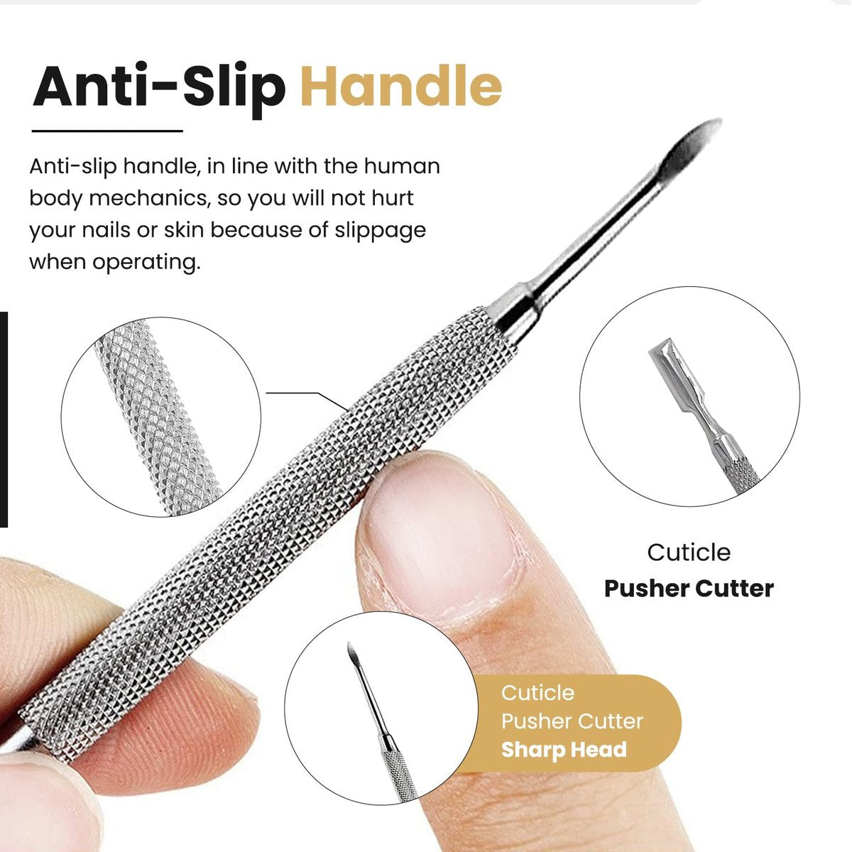 Professional Cuticle Pusher Tools - Dual Sided Stainless Steel Cuticle Remover and Trimmer for Manicure & Pedicure - 2 Pack Set by Krisp Beauty - görsel 11