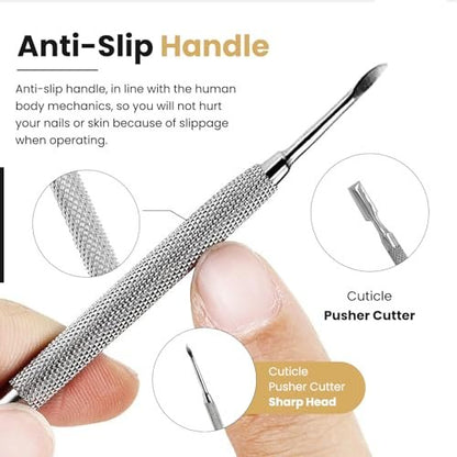 Professional Cuticle Pusher Tools - Dual Sided Stainless Steel Cuticle Remover and Trimmer for Manicure & Pedicure - 2 Pack Set by Krisp Beauty