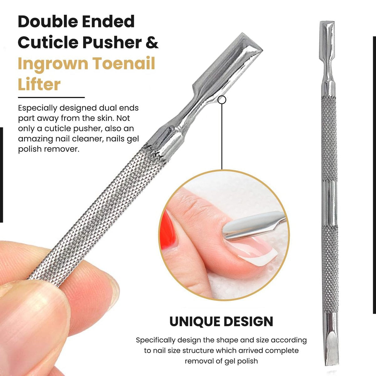 Professional Cuticle Pusher Tools - Dual Sided Stainless Steel Cuticle Remover and Trimmer for Manicure & Pedicure - 2 Pack Set by Krisp Beauty - görsel 5