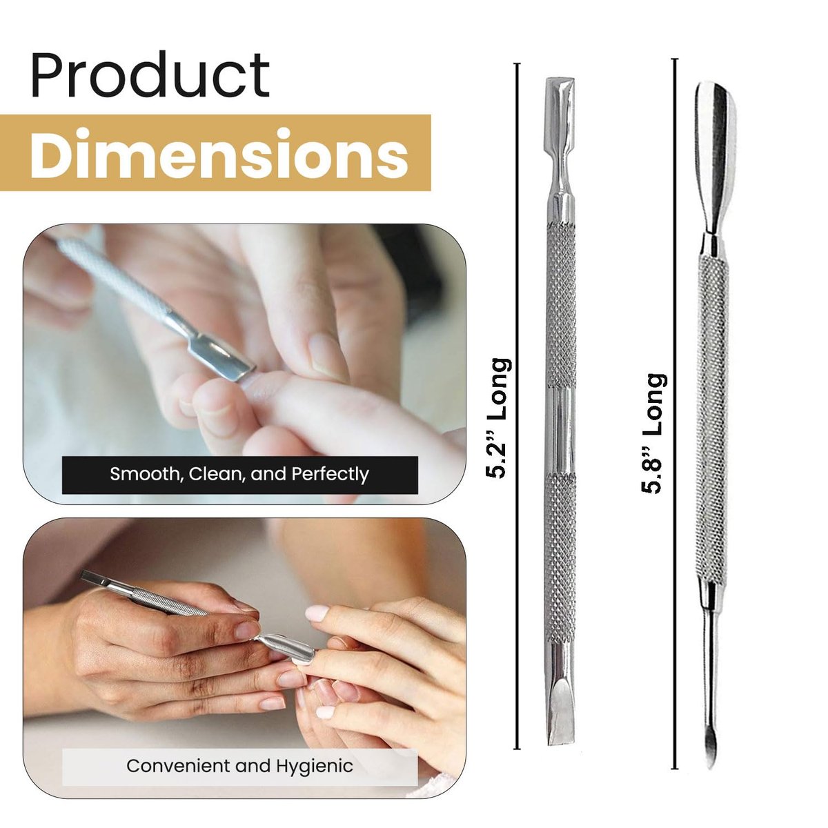 Professional Cuticle Pusher Tools - Dual Sided Stainless Steel Cuticle Remover and Trimmer for Manicure & Pedicure - 2 Pack Set by Krisp Beauty - görsel 7