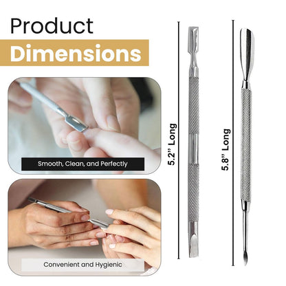Professional Cuticle Pusher Tools - Dual Sided Stainless Steel Cuticle Remover and Trimmer for Manicure & Pedicure - 2 Pack Set by Krisp Beauty