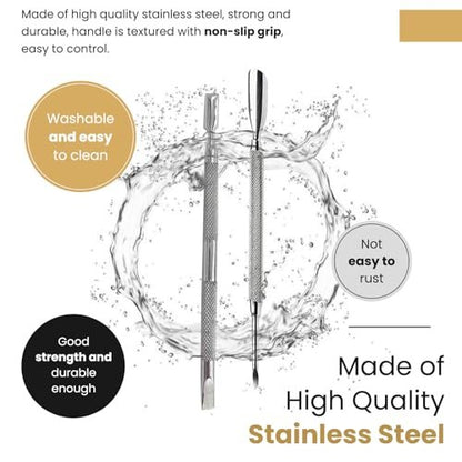 Professional Cuticle Pusher Tools - Dual Sided Stainless Steel Cuticle Remover and Trimmer for Manicure & Pedicure - 2 Pack Set by Krisp Beauty