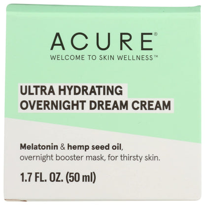 Acure Ultra Hydrating Overnight Dream Facial Cream - Vegan Night Cream for Deep Moisturization, 1.7 oz