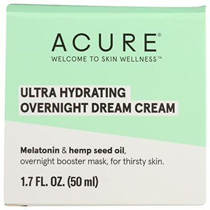 Acure Ultra Hydrating Overnight Dream Facial Cream - Vegan Night Cream for Deep Moisturization, 1.7 oz