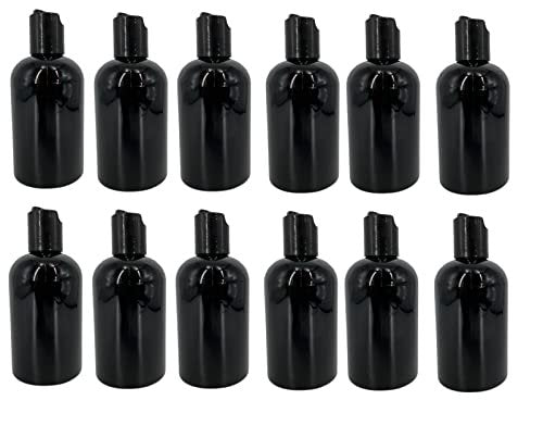 Natural Farms 4 oz Black Boston Plastic Bottles - 12 Pack Empty Refillable BPA Free Bottles with Black Press Down Disc Caps - Made in USA for Essential Oils, Aromatherapy - görsel 2