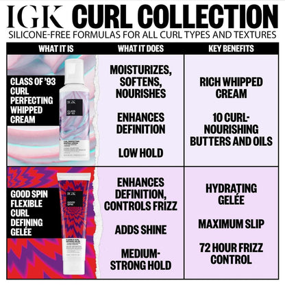 IGK Class of '93 Whipped Leave-In Conditioner & Styling Cream for Curly, Wavy & Coily Hair - Frizz Control, Curl Defining, Silicone-Free, Vegan, 5.5 Oz Avelisse