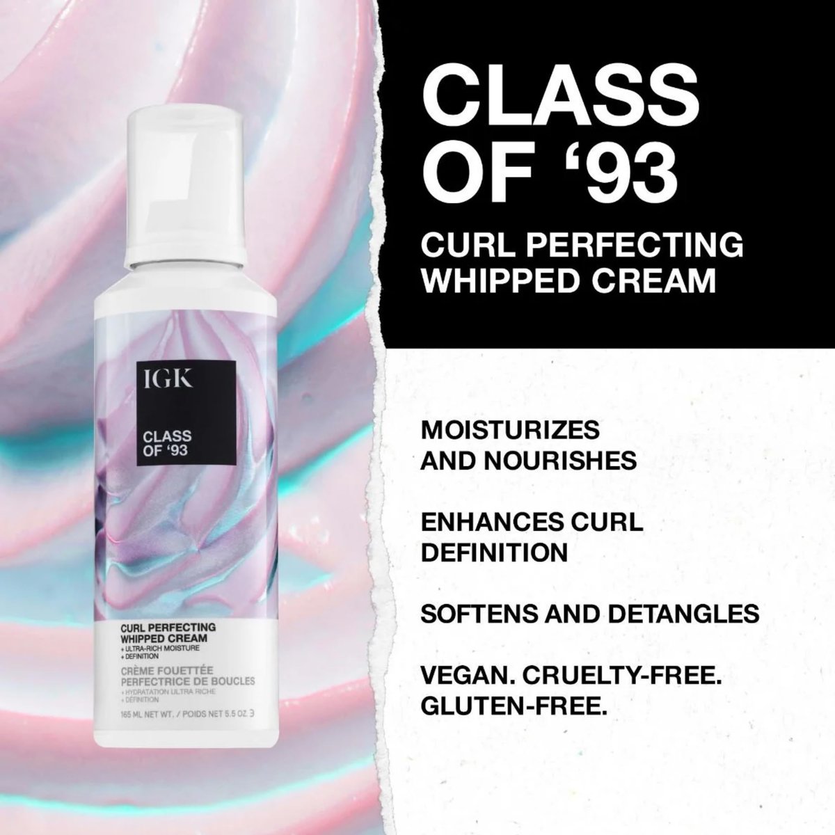IGK Class of '93 Whipped Leave-In Conditioner & Styling Cream for Curly, Wavy & Coily Hair - Frizz Control, Curl Defining, Silicone-Free, Vegan, 5.5 Oz Avelisse