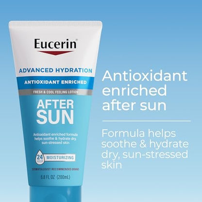 Eucerin Advanced Hydration After Sun Lotion for Face and Body, 6.8 Fl Oz – 24-Hour Moisture for Dry, Sun-Stressed Skin with Antioxidants